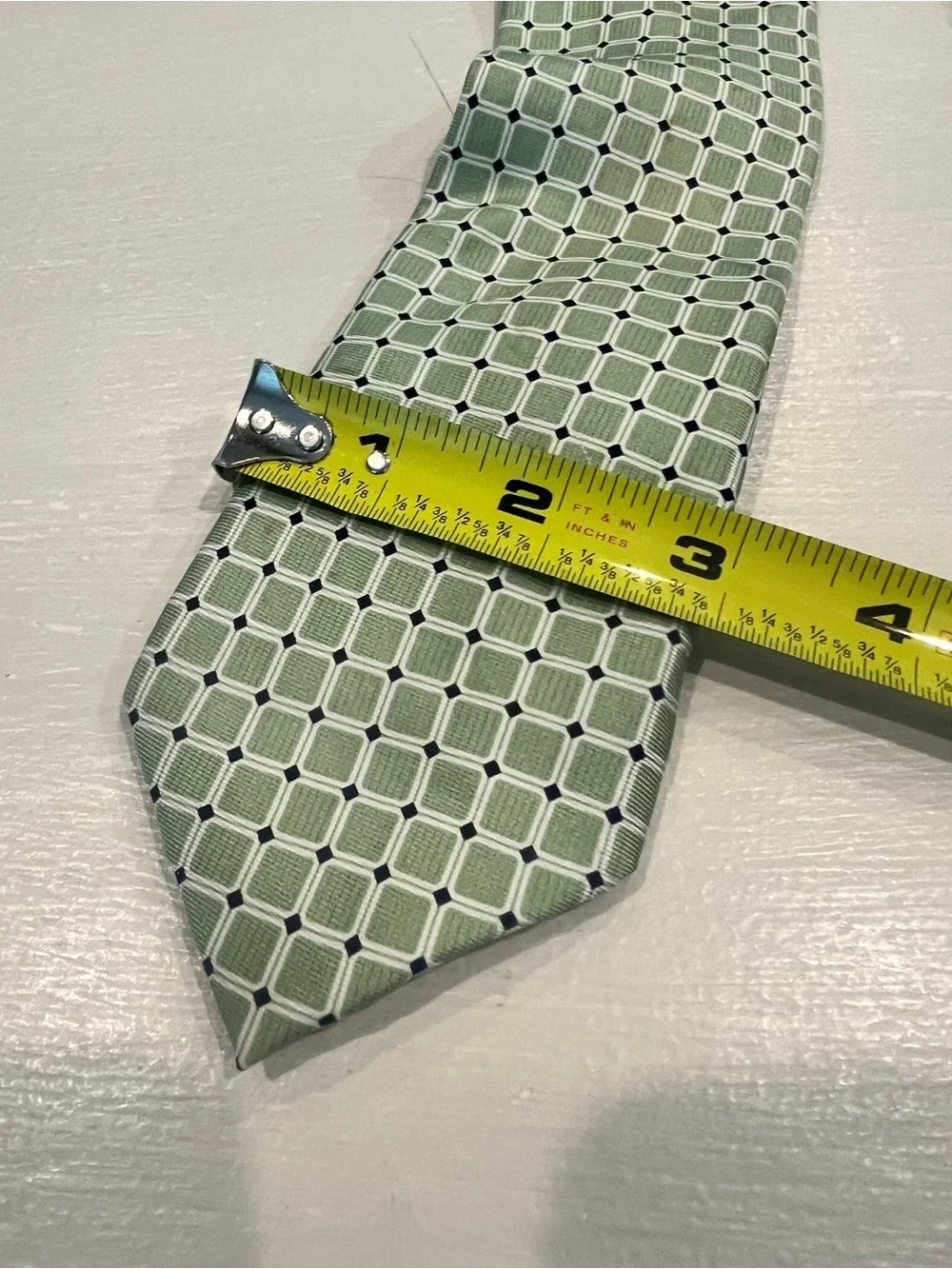 Bundle of 2 boys clip on Classic ties green geometric and navy/red stripe